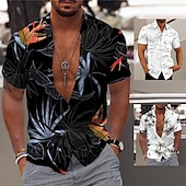 cheap Tropical Plants-Men&#039;s Coconut Tree Tropical Plants Shirt Summer Hawaiian Shirt Aloha Shirt Short Sleeve Shirt Turndown Fashion Hawaiian Designer Outdoor Street Casual Black White+Black White Print S M L