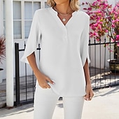 voordelige Vrouwen Werk Tops-Overhemd Blouse Dames Zwart Wit Blozend Roze Effen Kleur nappi Straat Dagelijks Modieus V-hals S