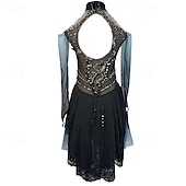 abordables Vestidos de Patinaje Artístico-Vestido de patinaje artístico Mujer Chica Patinaje Sobre Hielo Vestidos Azul Negro Retazos Dedo Pulgar Malla Licra Encaje Elástico Entrenamiento Profesional Competición Ropa de Patinaje Cristal