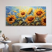 preiswerte Blumen-/Botanische Gemälde-Handgemaltes 3D-Sonnenblumen-Leinwand-Textur-Kunstgemälde, handgefertigtes abstraktes Messer-Sonnenblumen-Heimgemälde, handgefertigtes Landschafts-Pflanzenölgemälde für