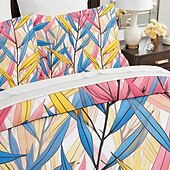 abordables Juegos de funda nórdica-Juego de funda nórdica con patrón de plantas tropicales, juego de cama de algodón de lujo suave de 3 piezas, regalo de decoración para el hogar, funda nórdica tamaño king queen doble