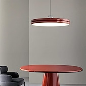 abordables Suspension-Lustre en métal de style simple, abat-jour rond créatif en acrylique, lampe suspendue au plafond intégrée, lampe suspendue à LED tricolore, chambre à coucher, salle à manger décorée avec des