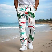 levne Štíhlý-palma dovolená havajské pánské letovisko 3D potištěné šaty kalhoty ploché přední rovné nohavice polyester střední pas kalhoty venkovní dovolená dovolená denní nošení s až 3xl