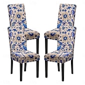 abordables Funda para silla de comedor-Juego de 4 fundas para silla de comedor de spandex elástico, funda protectora para silla elástica con estampado floral, funda para asiento con banda elástica para comedor, boda, ceremonia, banquete,