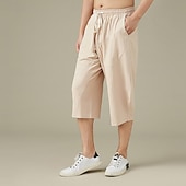 cheap Home-Men&#039;s Linen Pants Summer Pants Beach Pants Pocket Drawstring Elastic Waist Embroidery Comfort Breathable Calf-Length Vacation Daily Holiday Hawaiian Boho Black White