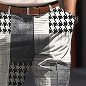 billiga Smal-houndstooth business casual herr business 3d-tryckta klänningsbyxor platt fram raka ben avslappnad passform polyester medium midja byxor utomhus street wear till jobbet dagligt slitage s till 3xl