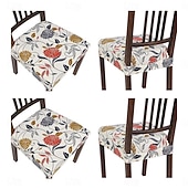 baratos Capa para Cadeira de Jantar-Capas elásticas para assento de cadeira, 4 peças, capa de almofada com estampa floral, capas removíveis e laváveis para cadeiras de jantar, anti-poeira, capas para cadeiras de sala de jantar, capas