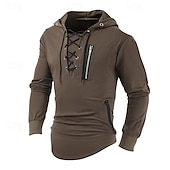 preiswerte Basic-T-Shirts-Herren T Shirt T-Shirt Langarmshirt Langarm Mit Kapuze Frühling &amp; Sommer Einfach Mode Designer Basic Schnürung Urlaub Straße Ausgehen Schwarz Braun Grün Top T-Shirt für Herren