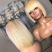 abordables Perruques sans bonnet-mettre en évidence la perruque bob avec une frange courte droite cheveux humains pleine machine faite cheveux bob perruques ombre aucune perruque avant de lacet pour les femmes noires 12 pouces