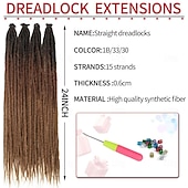 abordables Crocheter les cheveux-extensions dreadlock 24 pouces synthétique hippie simple extrémité dreads 15 brins ombre brun 0,6 cm largeur extensions loc style reggae crochet cheveux pour femmes