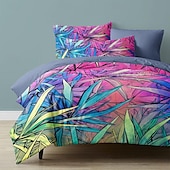abordables Juegos de funda nórdica-Juego de funda nórdica con patrón de plantas tropicales, juego de cama de algodón de lujo suave de 3 piezas, regalo de decoración para el hogar, funda nórdica tamaño king queen doble
