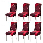 abordables Couverture de chaise de salle à manger-Housse de chaise de salle à manger en élasthanne extensible, ensemble de 4/6 pièces, housse de protection de chaise extensible à imprimé géométrique avec bande élastique pour salle à manger, mariage,