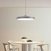 abordables Suspension-Lustre en métal de style simple, abat-jour rond créatif en acrylique, lampe suspendue au plafond intégrée, lampe suspendue à LED tricolore, chambre à coucher, salle à manger décorée avec des