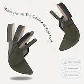 cheap Women&#039;s Flats-Women&#039;s Sandals Flats Plus Size Flyknit Shoes Outdoor Work Daily Striped Flat Heel Pointed Toe Classic Casual Comfort Walking Knit Loafer Elastic Band Almond Black Yellow