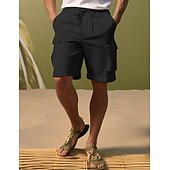 お買い得  高級リネンパンツ-リネン 40% 男性用 ショーツ リネンショーツ サマーショーツ ドローストリング 弾性ウエスト マルチポケット 平織り 高通気性 快適 ショート 日常 バケーション お出かけ クラシック カジュアル ブラック ホワイト