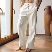 levne luxusní plátěné kalhoty-40% len Pánské Plátěné kalhoty Kalhoty Letní kalhoty Knoflíky Kapsy Straight-Leg Bez vzoru Prodyšné Pohodlné Dovolená kancelář a kariéra Denní Klasické Na běžné nošení Černá Bílá
