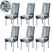 economico Fodera per sedia da pranzo-set da 4/6 pezzi per sedia da pranzo in spandex elasticizzato, fodera protettiva per sedia elasticizzata con motivo geometrico fodera per sedile con fascia elastica per sala da pranzo, matrimonio,