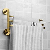 cheap Towel Bars-Wall Mounted Gold Towel Rail Towel Bar Modern Polished Brass Bathroom Towel Rack with 3 Rod Household Golden 1PC