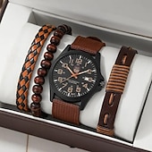 cheap Quartz Watches-Men&#039;s 4pcs/Set Quartz Watch for Men Analog Quartz Retro Stylish Chronograph Alloy Nylon Sport Style Watches