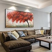 cheap Abstract Paintings-Mintura Handmade Red Tree Landscape Oil Paintings On Canvas Wall Art Decoration Modern Abstract Pictures For Home Decor Rolled Frameless Unstretched Painting