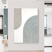 billiga Abstrakta målningar-handmålad 3d väggkonst blå minimalism texturmålning handgjord blå väggkonst blå texturerad oljemålning väggkonstmålning stor blå abstrakt knivmålning redo att hänga eller duk