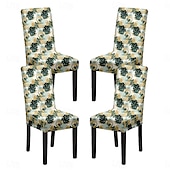 abordables Funda para silla de comedor-Juego de 4 fundas para silla de comedor de spandex elástico, funda protectora para silla elástica con estampado floral, funda para asiento con banda elástica para comedor, boda, ceremonia, banquete,