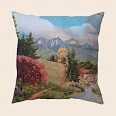 baratos estilo floral e plantas-Pintura a óleo vila doca capa de almofada 1 peça curta pelúcia dupla face decoração macia quadrada fronha de almofada fronha sofá quarto lavável