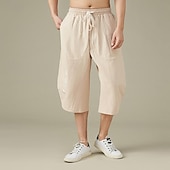 cheap Home-Men&#039;s Linen Pants Summer Pants Beach Pants Pocket Drawstring Elastic Waist Embroidery Comfort Breathable Calf-Length Vacation Daily Holiday Hawaiian Boho Black White