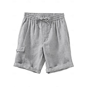cheap Luxury Linen Pants-100% Linen Men&#039;s Shorts Linen Shorts Summer Shorts Pocket Drawstring Elastic Waist Plain Breathable Comfortable Short Daily Vacation Going out Classic Casual Black Navy Blue