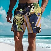 baratos Plantas e Flores Tropicais-Homens Folha Plantas Tropicais Shorts de Natação Bermuda de Surf Calção de Banho Cintura Média Férias Havaiana Estilo resort Férias Feriado Praia Com Cordão com forro de malha Cintura elástica
