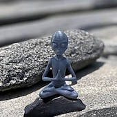cheap Statues-Garden Statue Meditating Alien Sculptures, Meditating Alien Resin Ornament, UFO Indoor Outdoor Garden Decor, Meditating Alien Figurines