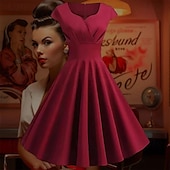 cheap Dresses-Retro Vintage 1950s Cocktail Dress Knee Length Dress Flare Dress Christmas Party Dress A-Line V Neck Normal Women&#039;s Carnival New Year Masquerade Vacation Casual Dress Adults&#039; Dress Homecoming Dresses