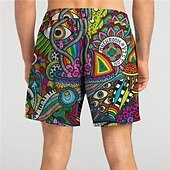 baratos Retro Vintage &amp; Ética-Homens Olhos Graffiti Colorido Calção Justo de Natação Shorts de Natação Bermuda de Surf Cintura Média Férias Havaiana Estilo resort Férias Feriado Praia Com Cordão com forro de malha Cintura elástica