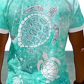 cheap Ocean Print-Men&#039;s Tropical Turtles Shirt Summer Hawaiian Shirt Aloha Shirt Short Sleeve Shirt Turndown Vacation Hawaiian Outdoor Vacation Hawaiian Blue Orange Green S M L