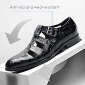 cheap Premium Leather Sandals-Men&#039;s Fishermen Sandals in Premium Crocodile Pattern Leather with Monk Strap
