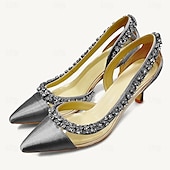 abordables Semiformal-Tacones de punta puntiaguda para mujer con adornos de cristal: elegantes zapatos de boda y de noche.