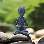 cheap Statues-Garden Statue Meditating Alien Sculptures, Meditating Alien Resin Ornament, UFO Indoor Outdoor Garden Decor, Meditating Alien Figurines