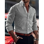 preiswerte Herrenhemd zum Knöpfen-Herren Hemd Sommerhemd Knopfhemd Lässiges Hemd Schwarz Rote Blau Langarm Streifen Kargen Täglich Urlaub Bekleidung Brautkleider schlicht Komfortabel Smart Casual