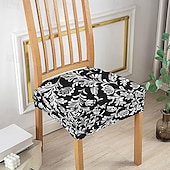 baratos Capa para Cadeira de Jantar-Capas elásticas para assento de cadeira de jantar 1 peça, capas de assento laváveis macias e removíveis com estampa floral para cadeiras de jantar, protetor de capa de assento para sala de jantar