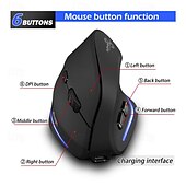 cheap Mice-ZELOTES F-35 Wireless 2.4GHz Rechargeable Vertical Mice 6 Buttons 2400 DPI Adjustable Ergonomic Optical Gaming Computer Mouse