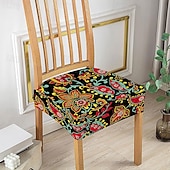 baratos Capa para Cadeira de Jantar-Capas elásticas para assento de cadeira de jantar 1 peça, capas de assento laváveis macias e removíveis com estampa floral para cadeiras de jantar, protetor de capa de assento para sala de jantar