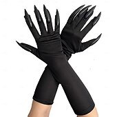 お買い得  ハロウィンのマスクと小道具-ハロウィーンの爪付き手袋、黒のグリッターネイル付き - ハロウィーンのコスプレやドレスアップ用の長いホラー手袋