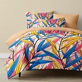 abordables Juegos de funda nórdica-Juego de funda nórdica con patrón de plantas tropicales, juego de cama de algodón de lujo suave de 3 piezas, regalo de decoración para el hogar, funda nórdica tamaño king queen doble