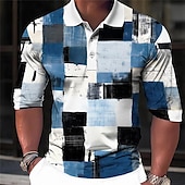 preiswerte Poloshirt mit Farbblockdesign für Herren-Herren Karomuster Poloshirts Golfshirt Langarm Polo-Shirts Hemden mit Kragen Vintage Lässig Urlaubskleidung Formelle Kleidung Festivalkleidung Knöpfe 3D-Druck Frühling &amp; Sommer Blau Purpur Braun