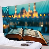 tanie gobelin krajobrazowy-koran eid mubarak ramadan wiszące gobelin meczet wall art duży gobelin mural wystrój fotografia tło koc kurtyna strona główna sypialnia salon dekoracja