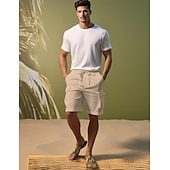 お買い得  高級リネンパンツ-リネン 40% 男性用 ショーツ リネンショーツ サマーショーツ ドローストリング 弾性ウエスト マルチポケット 平織り 高通気性 快適 ショート 日常 バケーション お出かけ クラシック カジュアル ブラック ホワイト