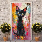 billige Dørdeksler-maleri katt dyr dørdeksler veggmaleri dekor dør billedvev dør gardin dekorasjon bakteppe dør banner avtakbar for inngangsdør innendørs utendørs hjemme rom dekorasjon gårdshus dekor forsyninger