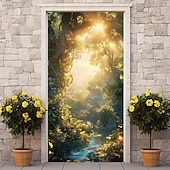 billige Dørdeksler-skog tåkete hule dørdeksler veggmaleri dekor dør billedvev dør gardin dekorasjon bakteppe dør banner avtakbar for inngangsdør innendørs utendørs hjemme rom dekorasjon gårdshus dekor forsyninger