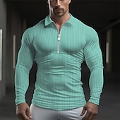 abordables Polo Classique pour Hommes-Homme POLO Polo quart de zip Travail Usage quotidien Revers manche longue Mode Confortable Plein Bandes verticales Fermez Printemps &amp; Automne Standard Bleu Ciel Noir Blanche Vert Claire Rose Claire