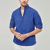 cheap Business Casual-Men&#039;s Shirt Linen Shirt Chinese Collar Shirt Mandarin Collar Shirt Summer Shirt Beach Shirt Plain Vacation Street Black White Yellow Pink Long Sleeve Band Collar Summer Clothing Apparel Front Pocket